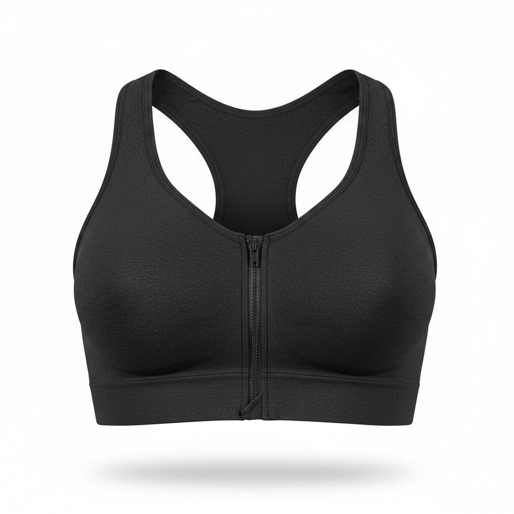ZPAQI Women's Zipper Front Fastening Bra Post Surgery & Removable Pads Black XL